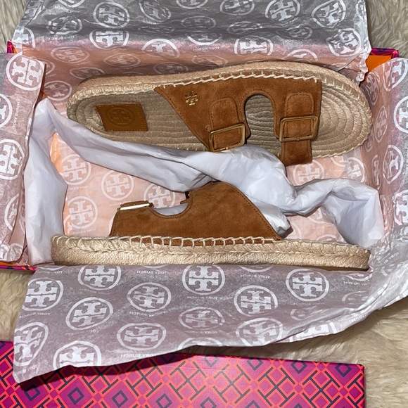 Tory Burch Two Suede Band Flat Espadrilles Slides - Picture 11 of 15